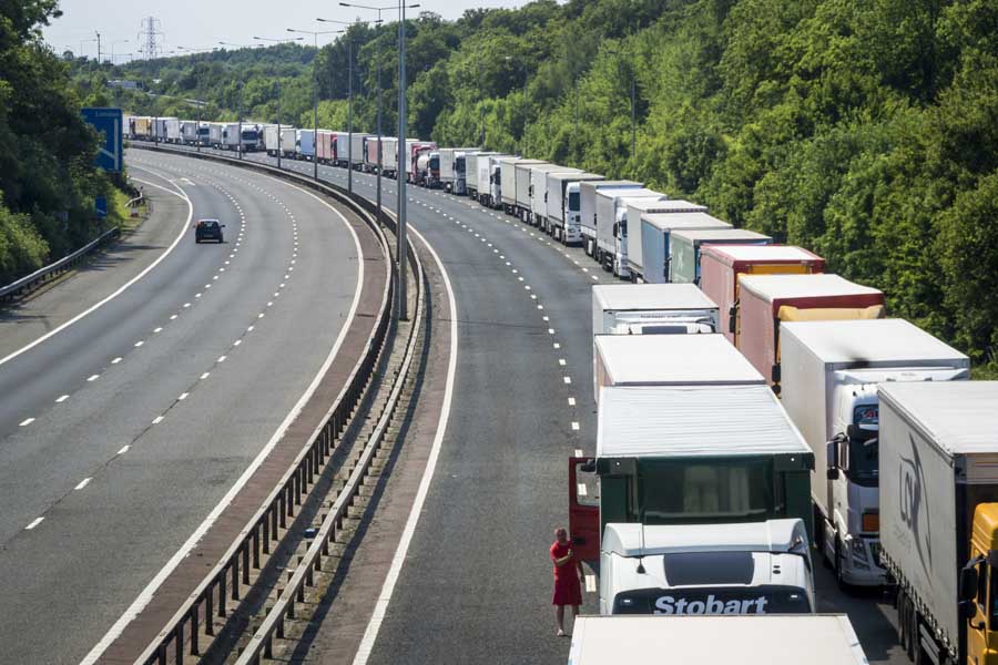 Lorries Parked On The M20 In Operation Stack